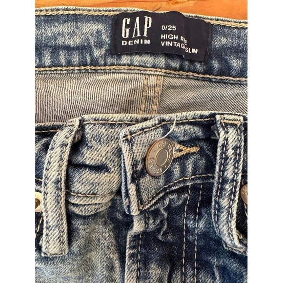 GAP High Rise Vintage Slim Jeans Acid Wash Distressed Blue Women's‎ Size 25 - Picture 5 of 8
